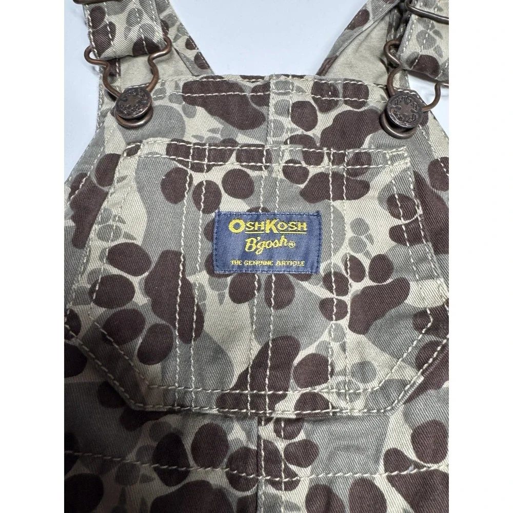 Oshkosh B'Gosh 12 months Vestbak Overalls Brown Dog Paw Print Camouflage Camo‎